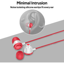 Promate In-Ear Wired Headphones, Premium Metallic Hi-Fi Stereo Wired Earphone with Built-in Mic, Ingot Red