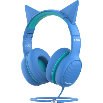 Promate Kids Headphones, On-Ear Foldable Wired Headset with Safe Volume Limited, Simba Aqua