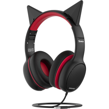 Promate Kids Headphones, Detachable Cat Ears and Soft Earmuffs, Simba Onyx