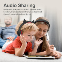 Promate Kids Headphones, Detachable Cat Ears and Soft Earmuffs, Simba Onyx
