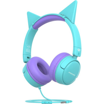 Promate Kids Headphones, HD Stereo On-Ear Wired Headset with Safe Volume Limited 85dB to 95dB, Jewel, Aqua
