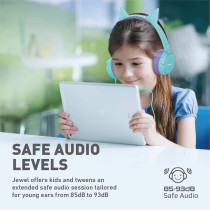 Promate Kids Headphones, HD Stereo On-Ear Wired Headset with Safe Volume Limited 85dB to 95dB, Jewel, Aqua