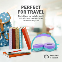 Promate Kids Headphones, HD Stereo On-Ear Wired Headset with Safe Volume Limited 85dB to 95dB, Jewel, Aqua