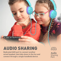Promate Kids Headphones, HD Stereo On-Ear Wired Headset with Safe Volume Limited 85dB to 95dB, Jewel, Aqua
