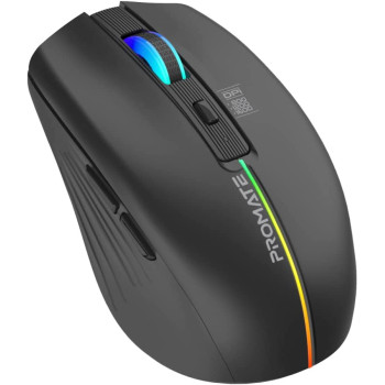Promate Wireless Mouse, Ergonomic 500mAh Rechargeable LED Backlit Mice with Adjustable 1600DPI, Kitt Black