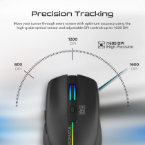 Promate Wireless Mouse, Ergonomic 500mAh Rechargeable LED Backlit Mice with Adjustable 1600DPI, Kitt Black