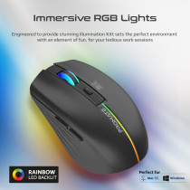 Promate Wireless Mouse, Ergonomic 500mAh Rechargeable LED Backlit Mice with Adjustable 1600DPI, Kitt Black