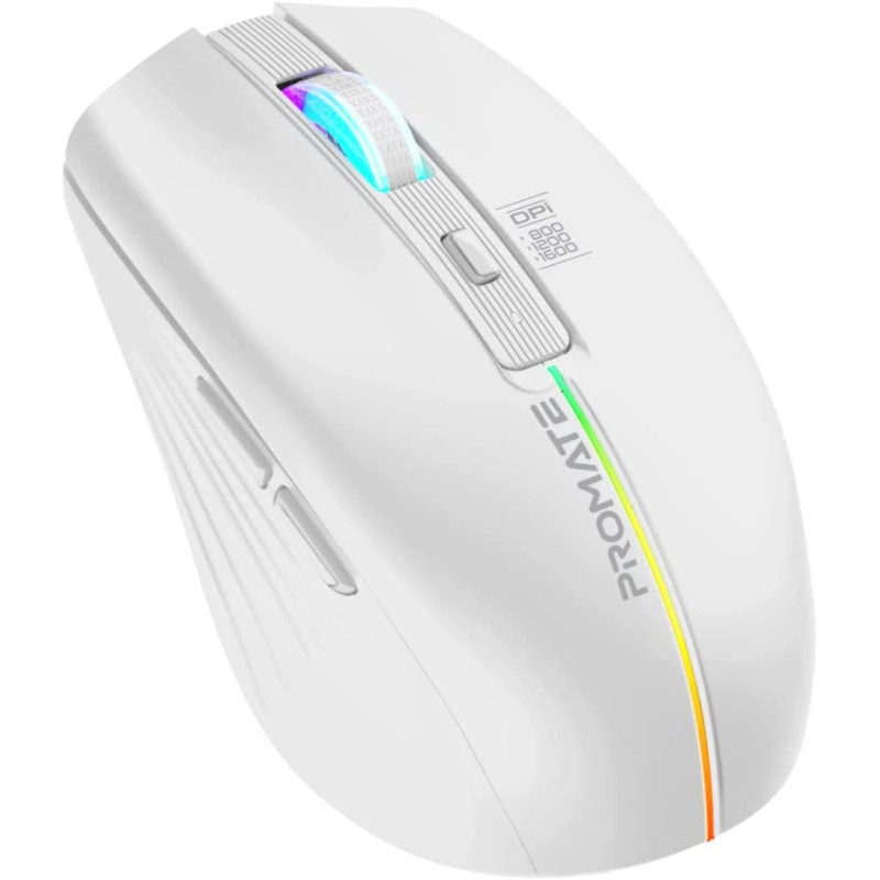 Promate Wireless Mouse, RGB Modes and 2.4Ghz Wireless Transmission for MacBook Air, XPS 13, Kitt White
