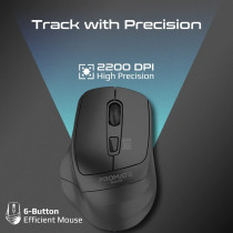 Promate Wireless Mouse, 6 Programmable Buttons, USB Nano Receiver and 10m Working Distance for MacBook Air, Samit Black