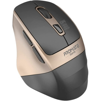 Promate Wireless Mouse, Ergonomic Silent Click Optical 2.4GHz Cordless Mice with Adjustable 2200DPI, Samit Gold