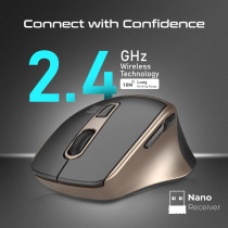 Promate Wireless Mouse, Ergonomic Silent Click Optical 2.4GHz Cordless Mice with Adjustable 2200DPI, Samit Gold