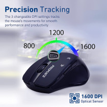 Promate 2.4G Wireless Mouse, High Precision 1600DPI Optical Cordless Mouse with USB Nano Receiver, Black