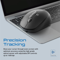 Promate 2.4G Wireless Mouse, Professional Precision Tracking Comfort Grip Mouse with USB Nano Receiver, Tracker Black