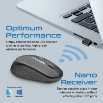 Promate 2.4G Wireless Mouse, Professional Precision Tracking Comfort Grip Mouse with USB Nano Receiver, Tracker Black