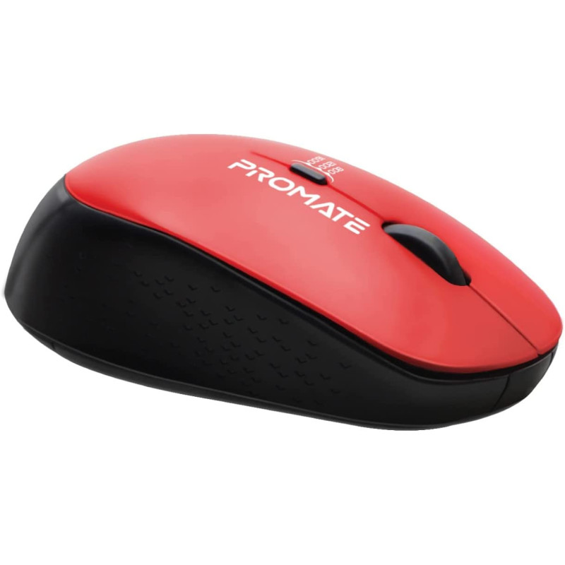 Promate 2.4G Wireless Mouse, Professional Precision Tracking Comfort Grip Mouse with USB Nano Receiver, Red