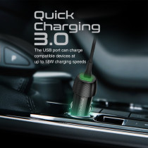 Promate Car Charger with Cable, 33W Power Delivery DC Charger with Built-In Lightning Charging Coiled Cord