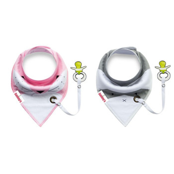 Eazy Kids Bandana Drool Bibs Set of 2 Organic Cotton - Pink Grey