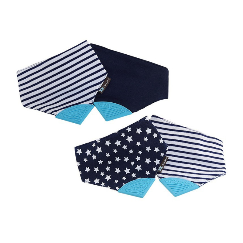 Eazy Kids Reversible 2in1 Teething Bib - Stars and Strips-Navy Blue