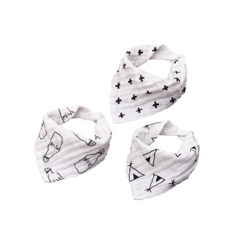 Eazy Kids Muslin Bandana Bibs - Set of 3- Black & White