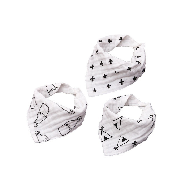 Eazy Kids Muslin Bandana Bibs - Set of 3- Black & White