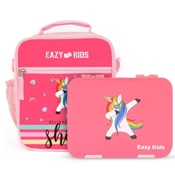 Eazy Kids 6 & 4 Convertible Bento Lunch Box - Unicorn Pink