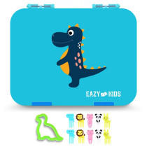Eazy Kids 6 & 4  Convertible Bento Lunch Box - Dino Blue