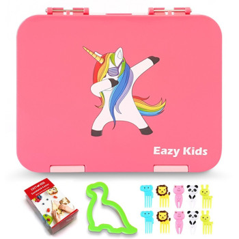 Eazy Kids 4 Compartment Bento Lunch Box - Unicorn Pink