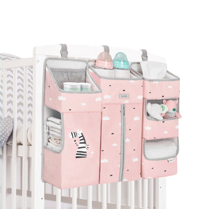 Sunveno Baby Bedside Portable Crib Organizer - Pink