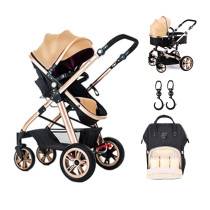Teknum 3 in 1 Pram stroller - Khaki + Sunveno Diaper Bag Black + Hooks