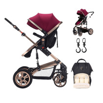 Teknum 3 in 1 Pram stroller - Wine + Sunveno Diaper Bag Black + Hooks