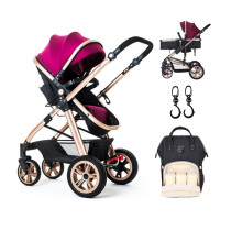 Teknum 3 in 1 Pram stroller - Wine + Sunveno Diaper Bag Black + Hooks