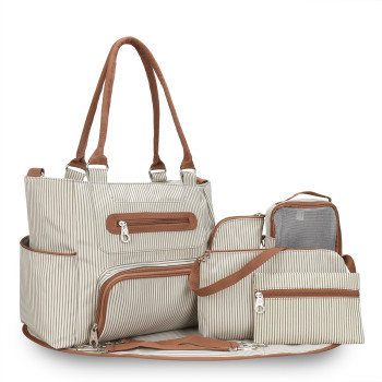 Little Story diaper bag set of 6 with hooks-Ivory