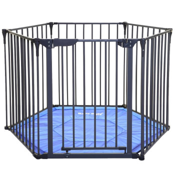 Baby Safe Convertible Playpen with Mat - Grey