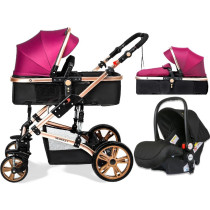 Teknum 3 in 1 Pram stroller - Wine + Infant Car Seat