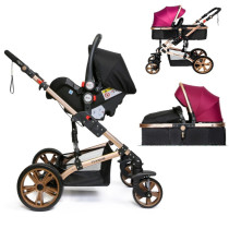 Teknum 3 in 1 Pram stroller - Wine + Infant Car Seat