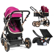 Teknum 3 in 1 Pram stroller - Wine + Infant Car Seat