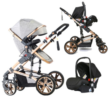 Teknum 3 in 1 Pram stroller - Grey + Infant Car Seat