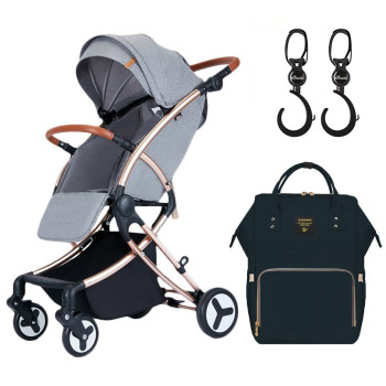 Teknum A1 Feather Lite Stroller- Grey + Sunveno Diaper Bag - Black + Hooks