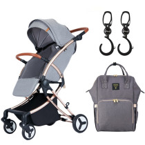 Teknum A1 Feather Lite Stroller- Grey + Sunveno Diaper Bag - Grey + Hooks