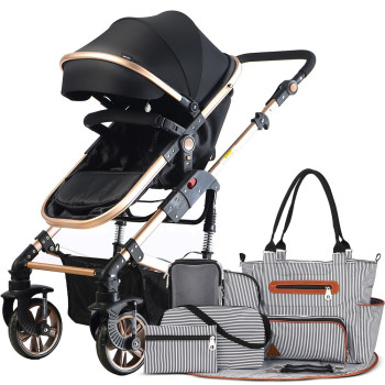 Teknum 3 in 1 Pram Stroller and Diaper Bag Bundle, Black