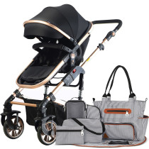 Teknum 3 in 1 Pram Stroller and Diaper Bag Bundle, Black