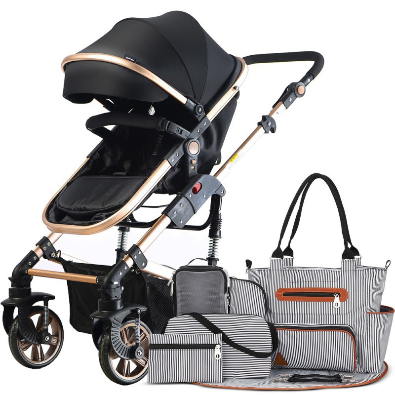 Teknum 3 in 1 Pram Stroller and Diaper Bag Bundle, Black
