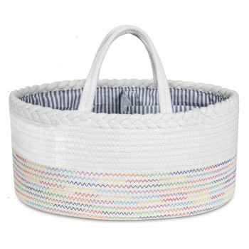 Little Story Cotton Rope Diaper Caddy-White Rainbow