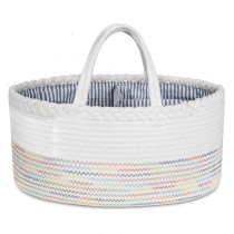 Little Story Cotton Rope Diaper Caddy-White Rainbow