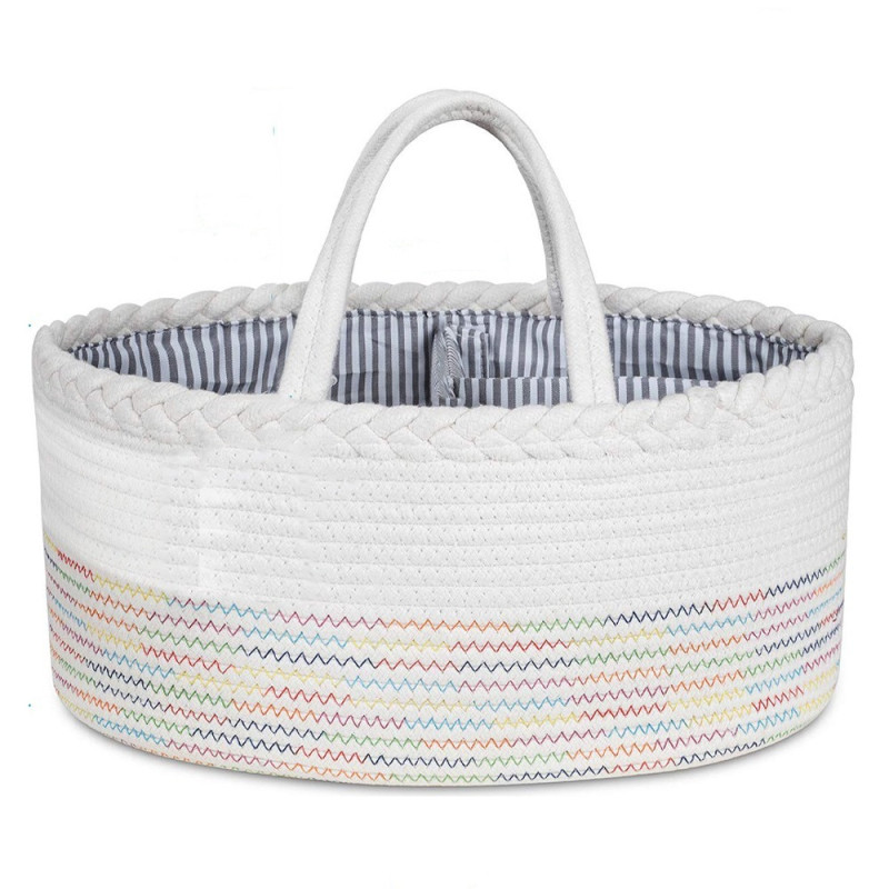 Little Story Cotton Rope Diaper Caddy-White Rainbow