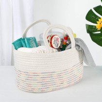 Little Story Cotton Rope Diaper Caddy-White Rainbow