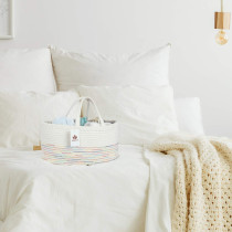 Little Story Cotton Rope Diaper Caddy-White Rainbow