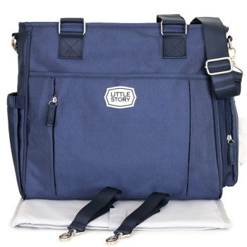 Little Story Mamma Nappy Bag wt changing pad and hooks-Blue