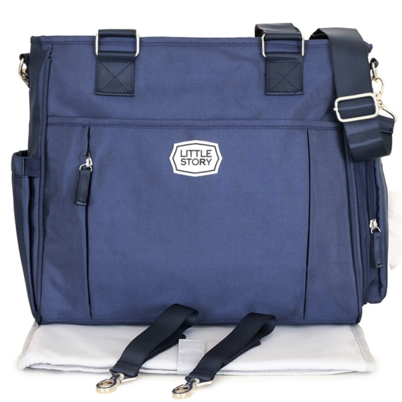 Little Story Mamma Nappy Bag wt changing pad and hooks-Blue