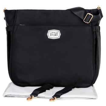 Little Story Mamma Nappy Bag wt changing pad and hooks-Black